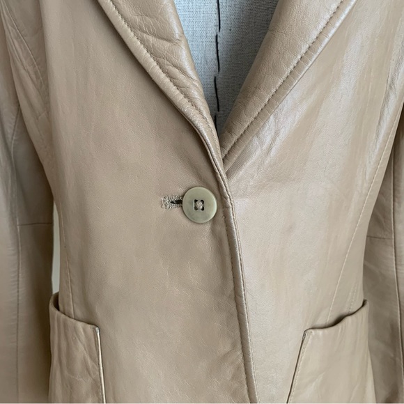 Vintage 90s Y2k The Limited Beige Leather Blazer Jacket - Picture 3 of 13